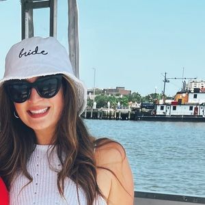 Bride bucket hat with black embroidery